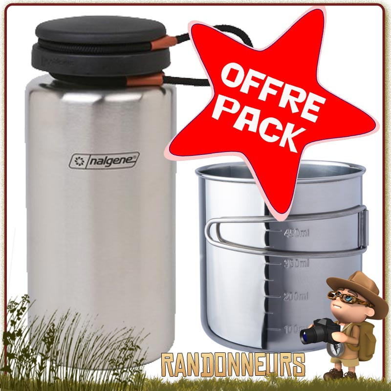 Set Gourde Nalgene Inox STANDARD avec Quart acier pour randonnée bivouac bushcraft survie