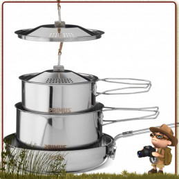 Set Popote Inox CampFire Small Primus acier inox 18/8 de 5 pièces Robustesse et polyvalence pour 1 à 3 personnes