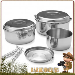 Popote bushcraft Inox ALPINE 4 Pot Set MSR robuste pour usage intensif vaisselle bivouac nature en famille