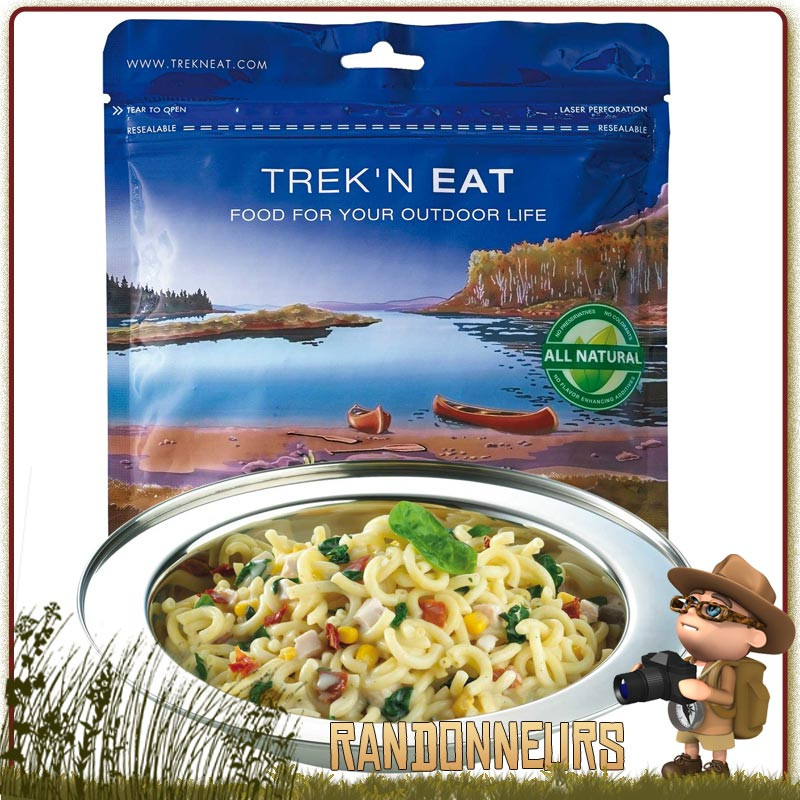 PÂTES A LA CRÈME ET ÉPINARDS AU POULET TREK'N EAT lyophilisés pour un repas trekking