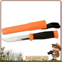 Couteau Morakniv 2000 Orange Lame acier inox 11 cm très tranchante manche en gomme orange et noir