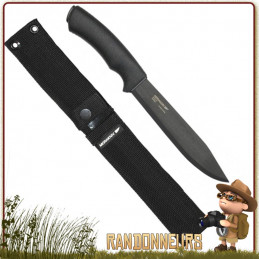 Poignard tactique Mora PATHFINDER grande lame 17 cm acier carbone noire anti reflets avec étui nylon molle