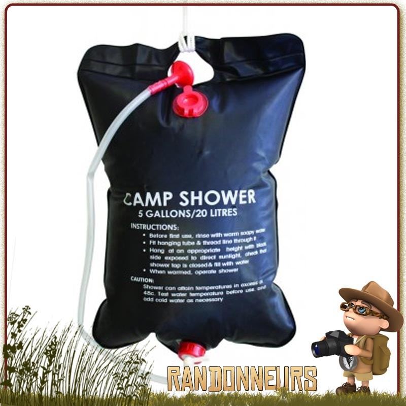 Douche solaire 20 litres portable en vinyle noir pour une meilleure capacité absorbante de la chaleur des rayons solaires Douche solaire 20 litres portable en vinyle noir pour une meilleure capacité absorbante de la chaleur des rayons solaires